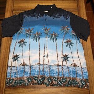 Batik Bay Full Button SS All Over Print Beach Scene Shirt- Size 2XL